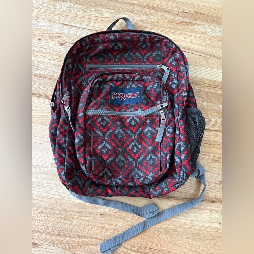 JanSport BIG Student Backpack W/ 15"- Laptop Pocket, BLACK/RED/ GRAY